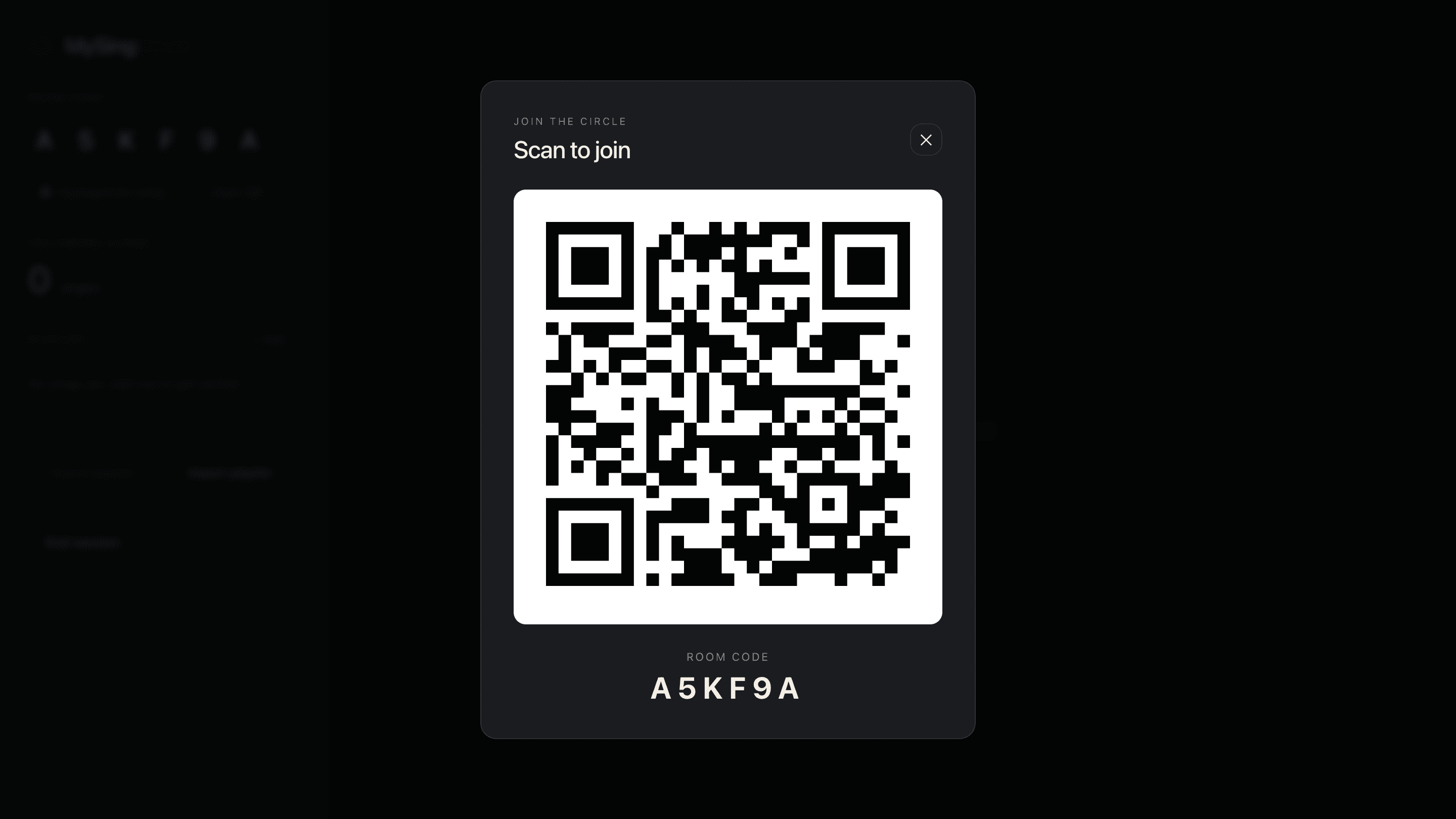 The QR overlay showing a scannable code for joining the room