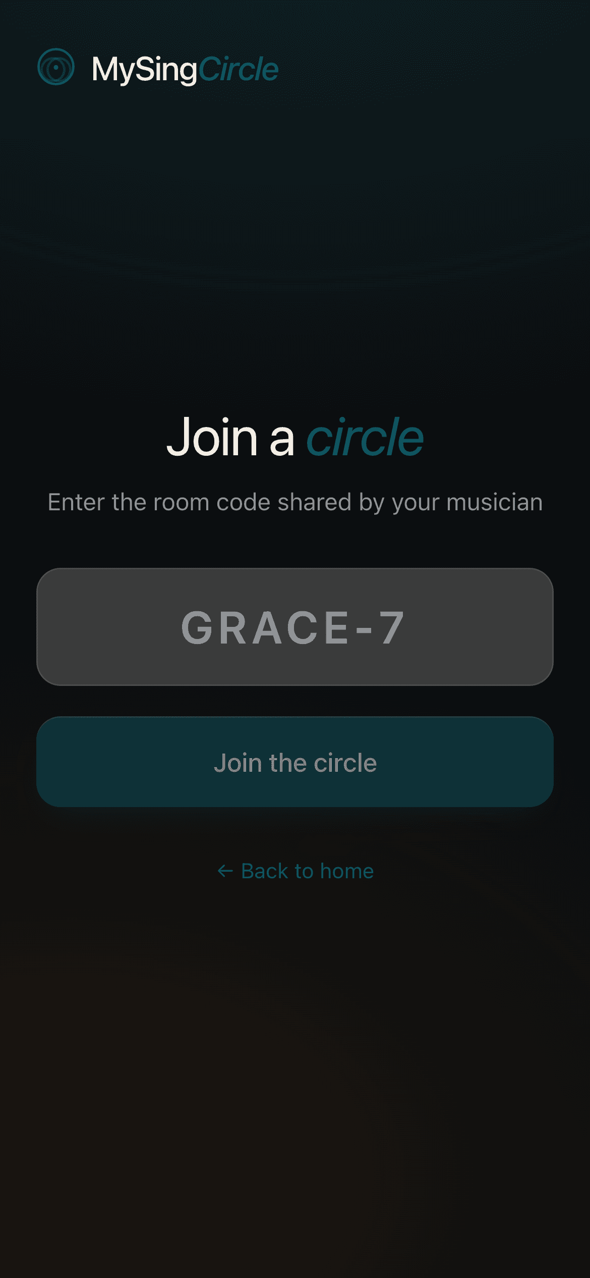 The mobile join screen with a single field for the room code
